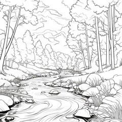 Printable Anime Scenery Coloring Page for Kids and Adults - Fun and Relaxing Artistic Activity