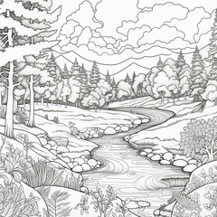 Printable Anime Scenery Coloring Page for Kids and Adults - Fun and Relaxing Artistic Activity