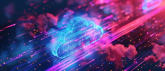 Neon light cloud computing futuristic technology