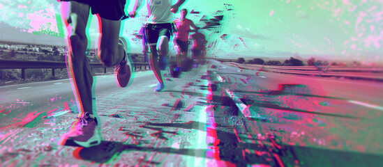 Synthwave style of a professional runners running