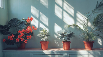 pared interior y mueble con plantas