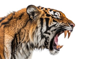 Obraz premium Profile view of a tiger baring its teeth and growling