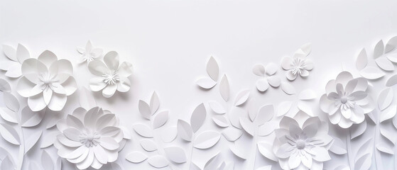 Elegant White Paper Flower Arrangement with Intricate Leaf Details on a Light Background for Minimalist Decorative Design and Craft Projects