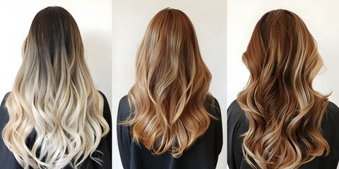 Before and after photos of womans hair transformation with colored ombre. Concept Hair transformation, Ombre effect, Before and after, DIY hair coloring, Blonde to colorful strands