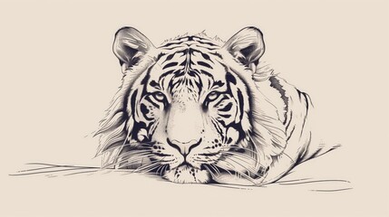 Obraz premium Black and white drawing of a tiger on paper