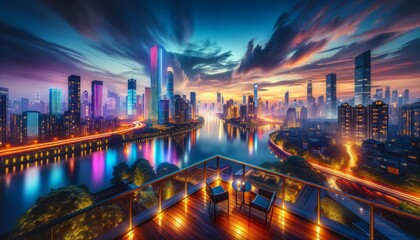 Obraz premium Vibrant Cityscape at Dusk