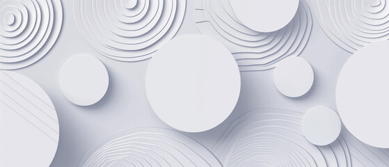 Modern Abstract White Circular Patterns with Layered Textures and 3D Effect on Light Gray Background for Contemporary Design