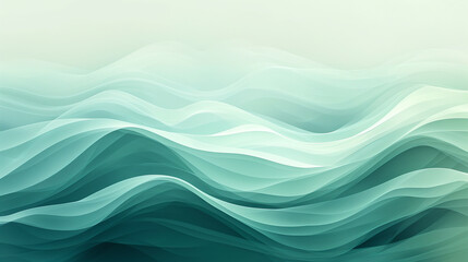 Abstract Green Waves with Soft Flowing Lines and Gradient Effect Creating a Tranquil Oceanic Aesthetic