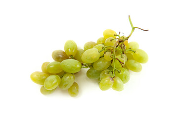 Bunch of organic green grapes isolated on white background.