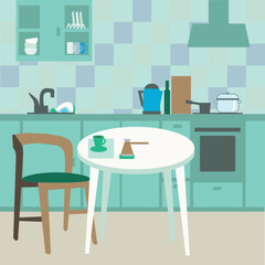 Vector cartoon of a cozy modern kitchen