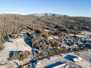 Aerial Winter view of Yundola area , Bulgaria