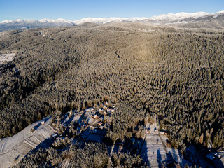 Aerial Winter view of Yundola area , Bulgaria