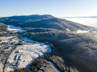 Aerial Winter view of Yundola area , Bulgaria