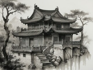illustration of a beautiful temple with a secret inside 