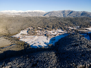 Aerial Winter view of Yundola area , Bulgaria