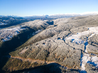 Aerial Winter view of Yundola area , Bulgaria