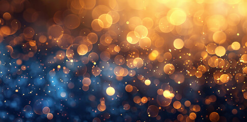 New Year background with fireworks and bokeh lights, golden blue color palette