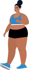 chubby woman doing a walk, wearing gym clothes illustration
