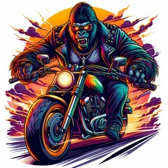 Fierce Gorilla Riding a Powerful Motorcycle