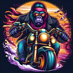 Fierce Gorilla Riding a Powerful Motorcycle