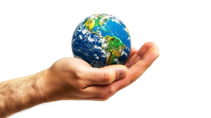 holding globe white background