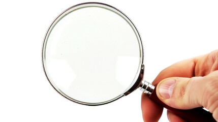 holding magnifying glass white backgrond