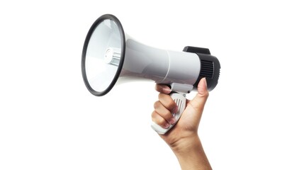 holding megaphone white backgrond