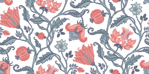 Floral vintage seamless pattern in Jacobean style for retro wallpapers. Enchanted Vintage Flowers.  Chintz inspired. Design for wrapping paper, wallpaper, © vgorbash