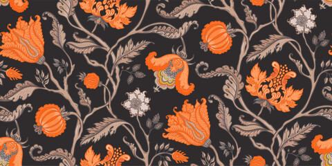 Floral vintage seamless pattern in Jacobean style for retro wallpapers. Enchanted Vintage Flowers.  Chintz inspired. Design for wrapping paper, wallpaper, © vgorbash