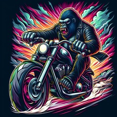Fierce Gorilla Riding a Powerful Motorcycle