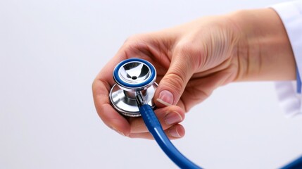 holding stetoscope white background