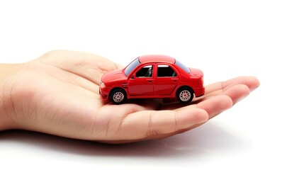 holding toy car white background