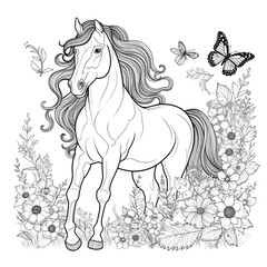 Floral Horse Coloring Pages: Elegant Equine Designs Adorned with Nature's Beauty