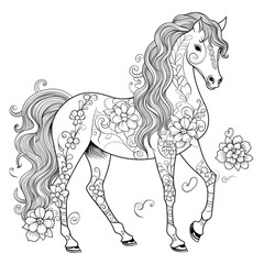 Floral Horse Coloring Pages: Elegant Equine Designs Adorned with Nature's Beauty