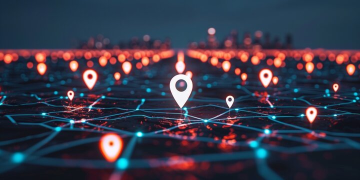 Hyperlocality concept. Geofencing and GPS for targeted location-based marketing. Geofencing, GPS targeting, location-based marketing, targeted advertising, business. Digital map of locations