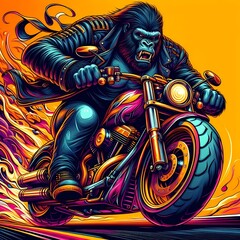 Fierce Gorilla Riding a Powerful Motorcycle