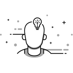 The lightbulb in the head in one single Line drawing for logo, emblem, web banner, and presentation. Simple creative idea and imagined concept. Vector illustration