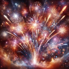 Fototapeta premium festive fireworks display. Show vibrant, colorful explosions lighting up the night sky, creating a magical and celebratory atmosphere