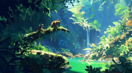 landscape jungle of african  anime style
