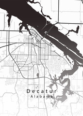 Minimalist white map of Decatur, Alabama – A modern map print highlighting infrastructure of the city, useful for tourism purposes
