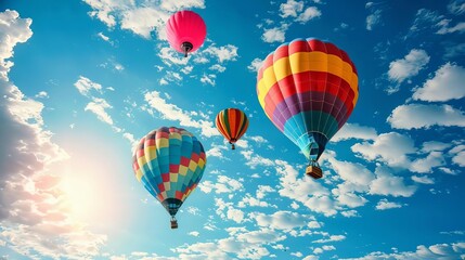 Naklejka premium Group of vibrant balloons soaring in the sky