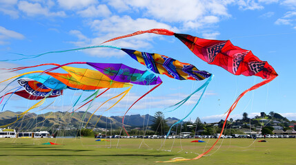 Colorful flying kites - Matariki celebration. 
