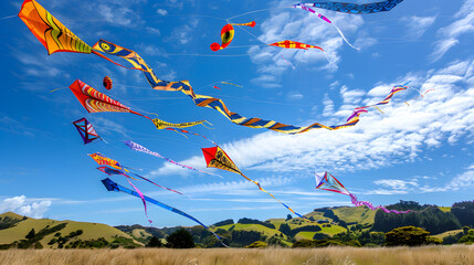 Colorful flying kites - Matariki celebration. 
