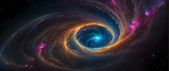 Colorful cosmic spiral galaxy illustration