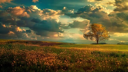 Obraz premium landscape of spring winter summer and autumn