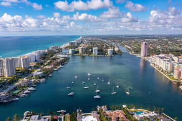 Full aerial sky view of lake Boca Raton 2024 on a sunny day.