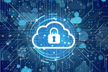 Digital illustration of a secure cloud lock, highlighting advanced cybersecurity measures and data protection.