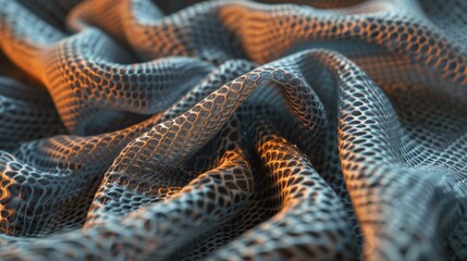 Close-Up of Textured Fabric with Snake-Scale Pattern and Warm Light