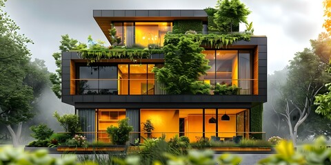 Ecofriendly house with energ. Concept Eco-Friendly Architecture, Energy-Efficient Design, Sustainable Living, Green Technology