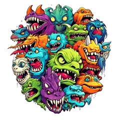 art 80s of monster isolate white background